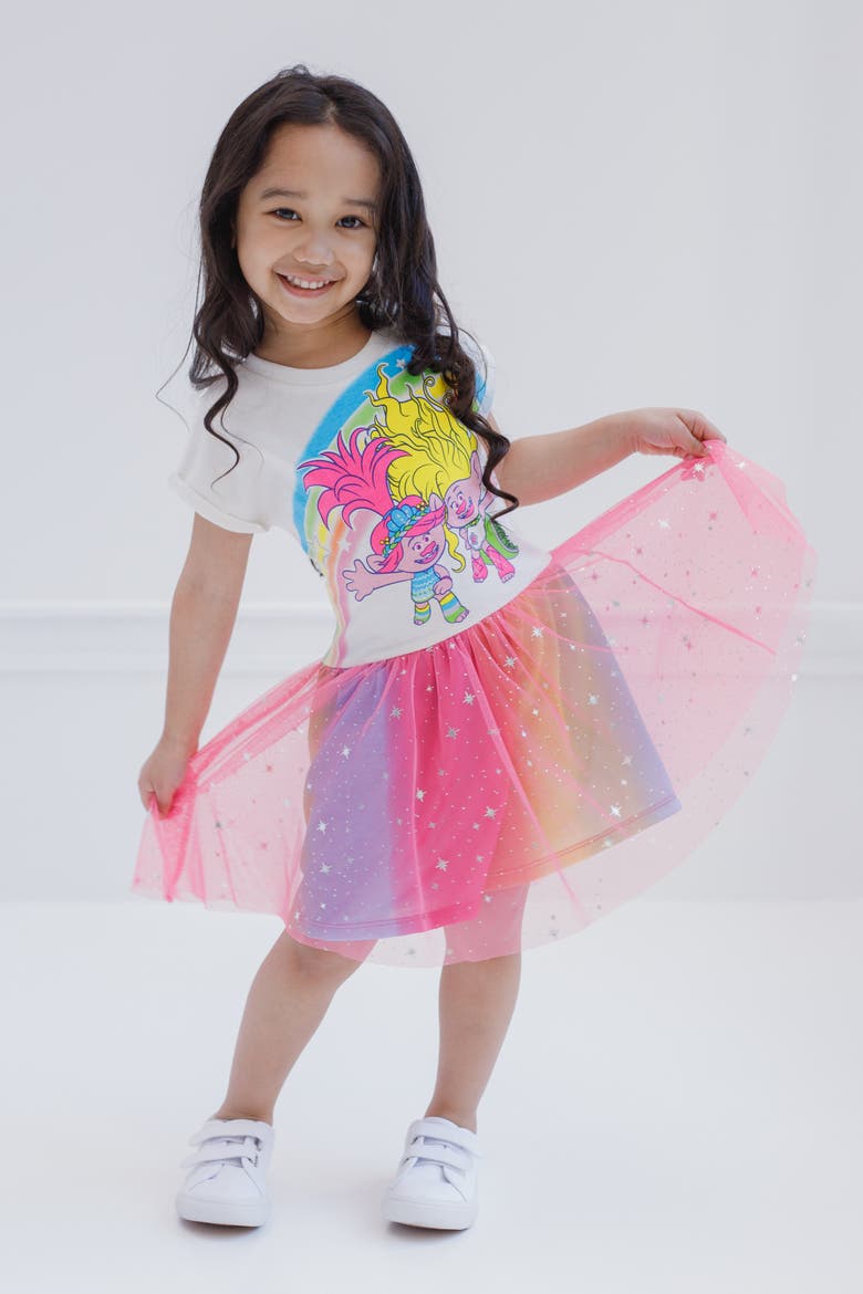 Trolls Glitter Tutu Dress, Alternate, color, Pink Poppy and Viva