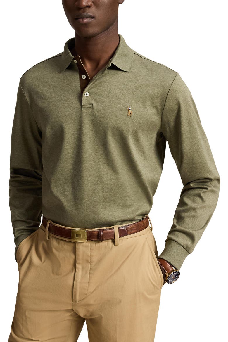 Pima Cotton Long Sleeve Polo, Main, color, GREEN HTR