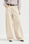 Brunello Cucinelli Garment-dyed wide trousers in cotton and linen corduroy with monili