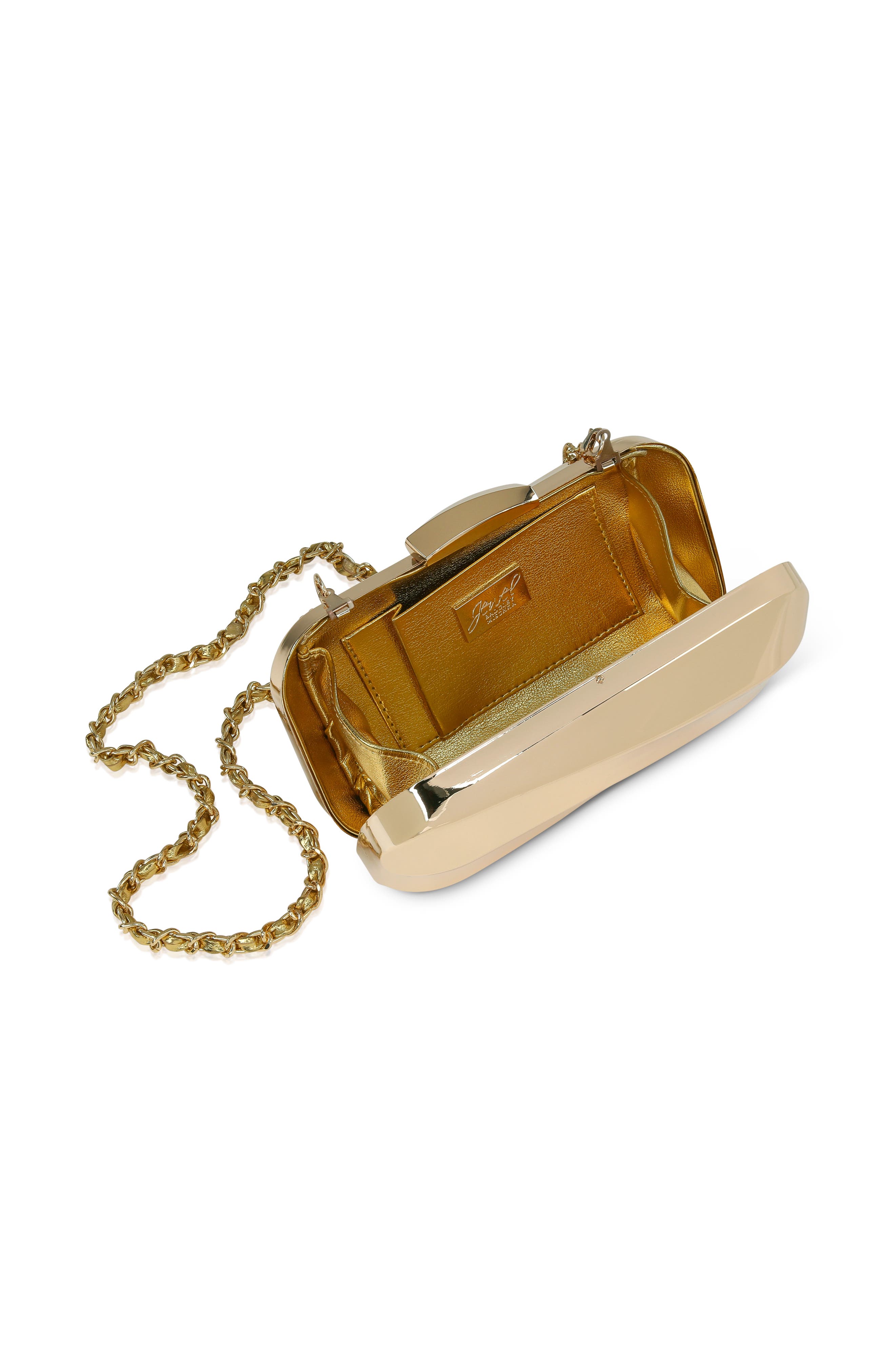 Jewel Badgley Mischka Aven Metal Wave Minaudiere, Alternate, color, Gold