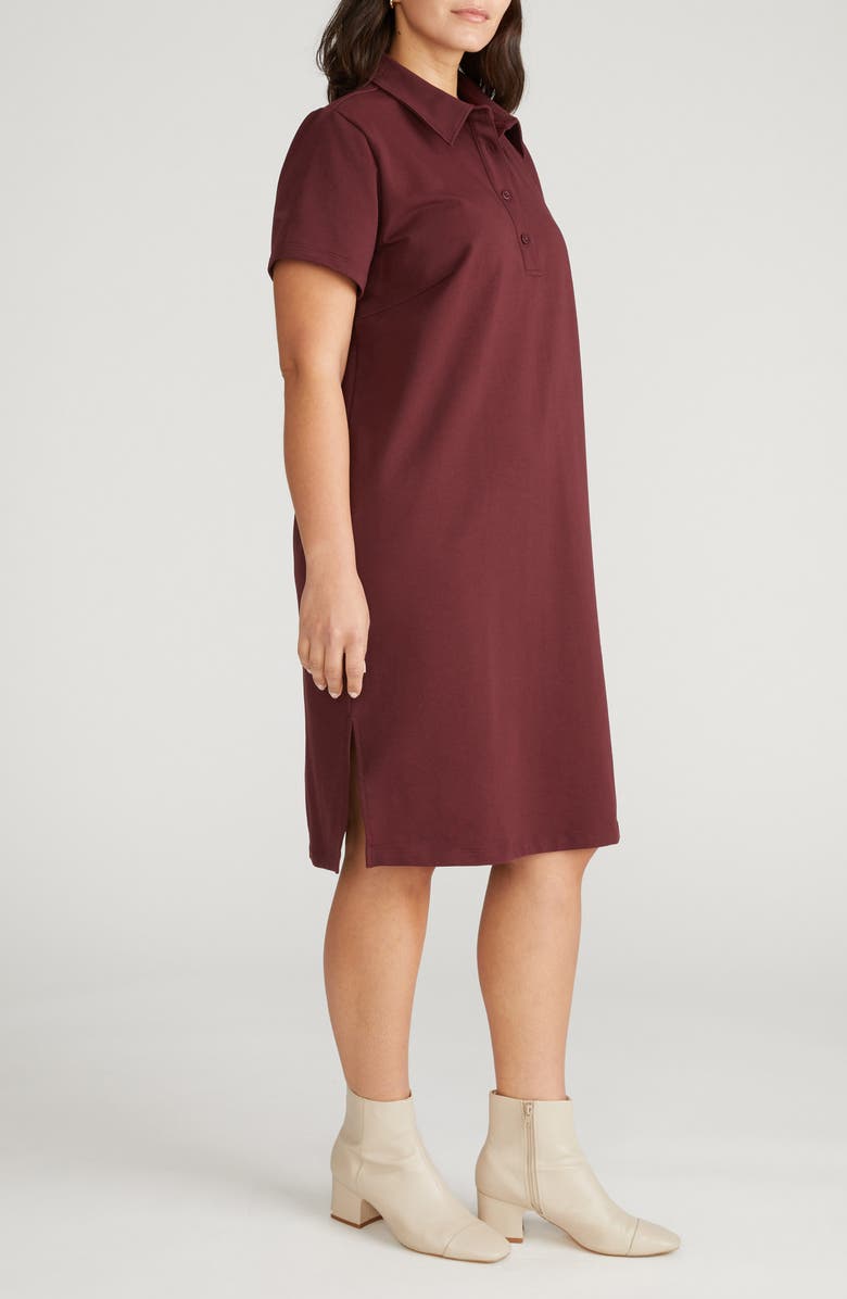 Universal Standard Varsity Short Sleeve French Terry Polo Dress, Alternate, color, Black Cherry