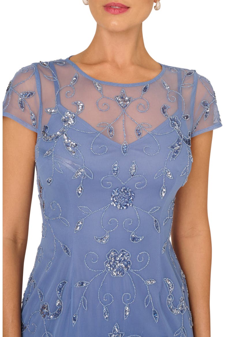 Beaded Mesh Cocktail Dress, Alternate, color, FRENCH BLUE
