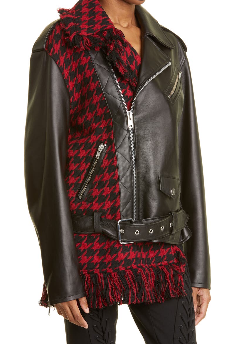 Mixed Media Oversize Moto Jacket, Alternate, color, BLACK/ RED