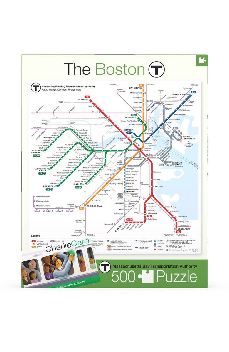 NEW YORK PUZZLE COMPANY Boston T Map 500 Piece Puzzle, Main, color, NO COLOR