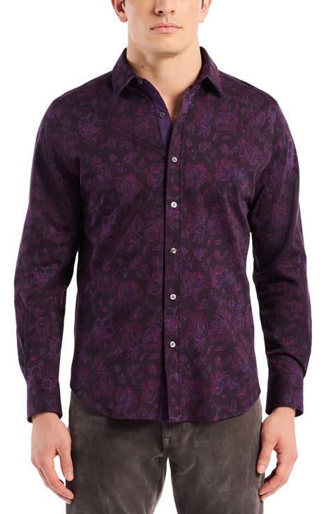Hoyt Floral Cotton Knit Button-Up Shirt