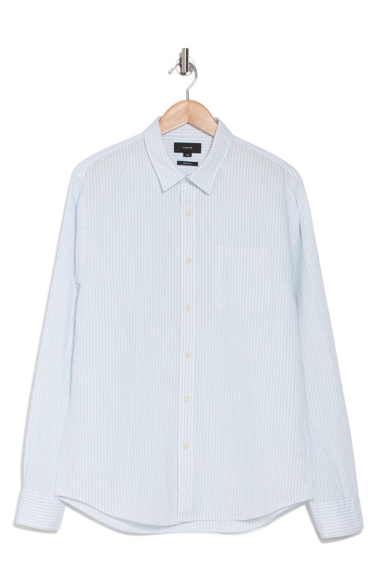 Vince Stripe Linen & Cotton Button-Up Shirt, Alternate, color, Pale Blue/ White