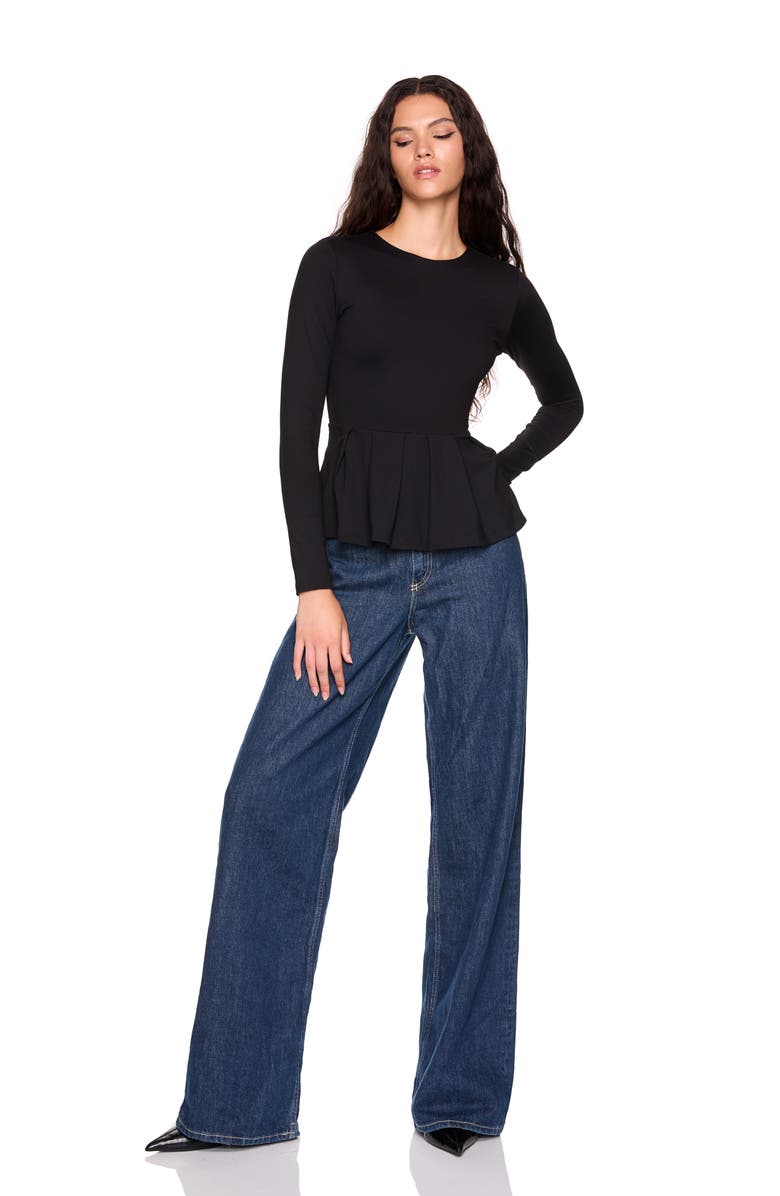 Susana Monaco Long Sleeve Peplum Top, Alternate, color, Black