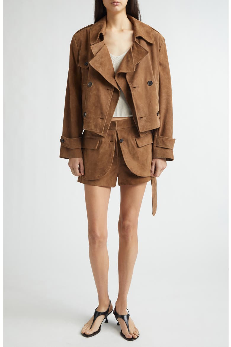 Jacket Hem Suede Shorts, Alternate, color, TAN