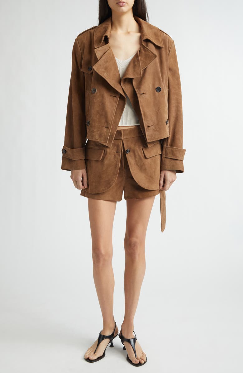 MONSE Jacket Hem Suede Shorts, Alternate, color, Tan