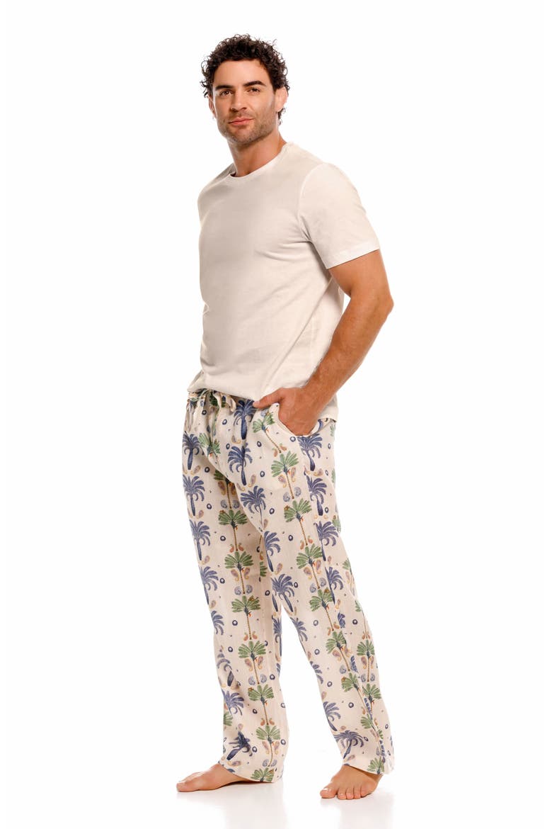 Ben Riviera Palms Ecru Linen Pajama Pants, Alternate, color, WHITE