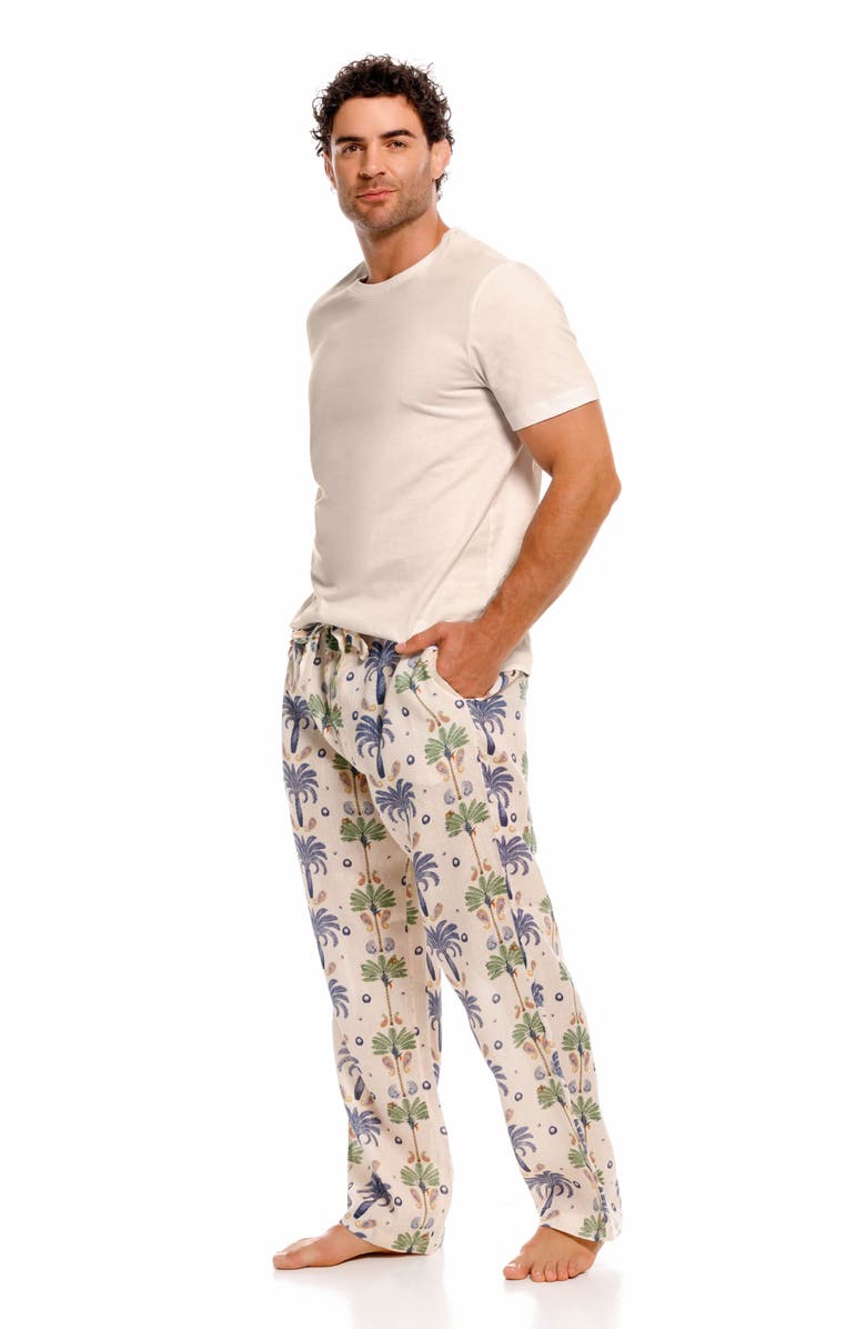 The Lazy Poet Ben Riviera Palms Ecru Linen Pajama Pants, Alternate, color, White