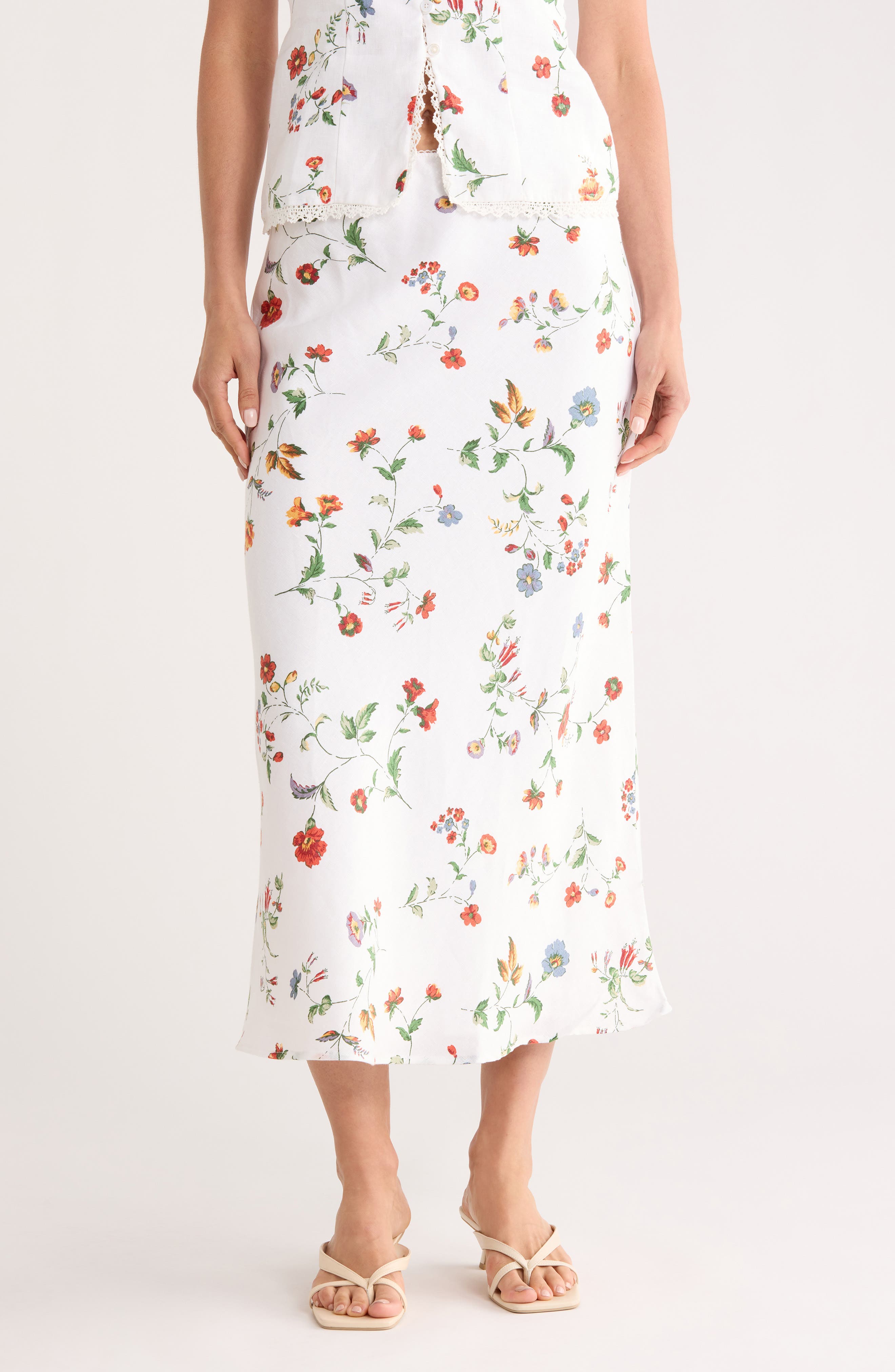 EDIT by JASON WU Floral Linen Midi Skirt