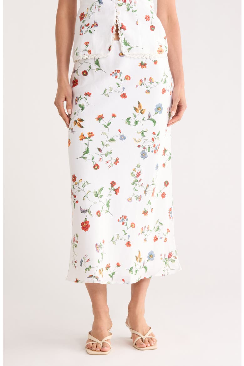 Floral Linen Midi Skirt, Main, color, IVORY WILDFLOWER