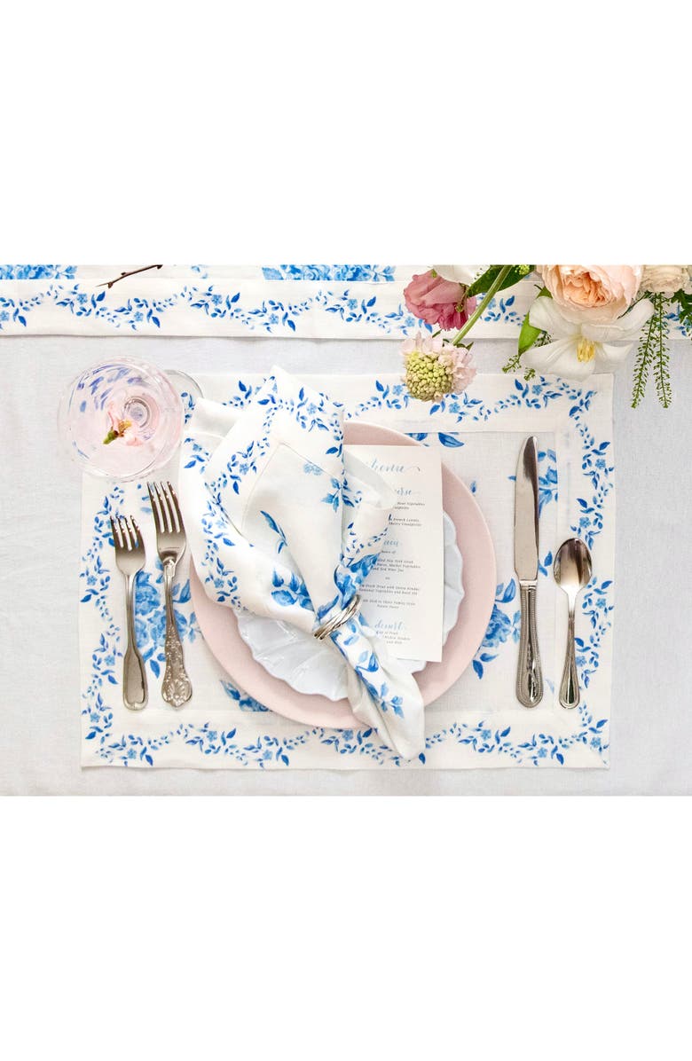 Solino Home Linen Dinner Napkins - Jolie Fleur, 20" x 20", Alternate, color, Blue Floral