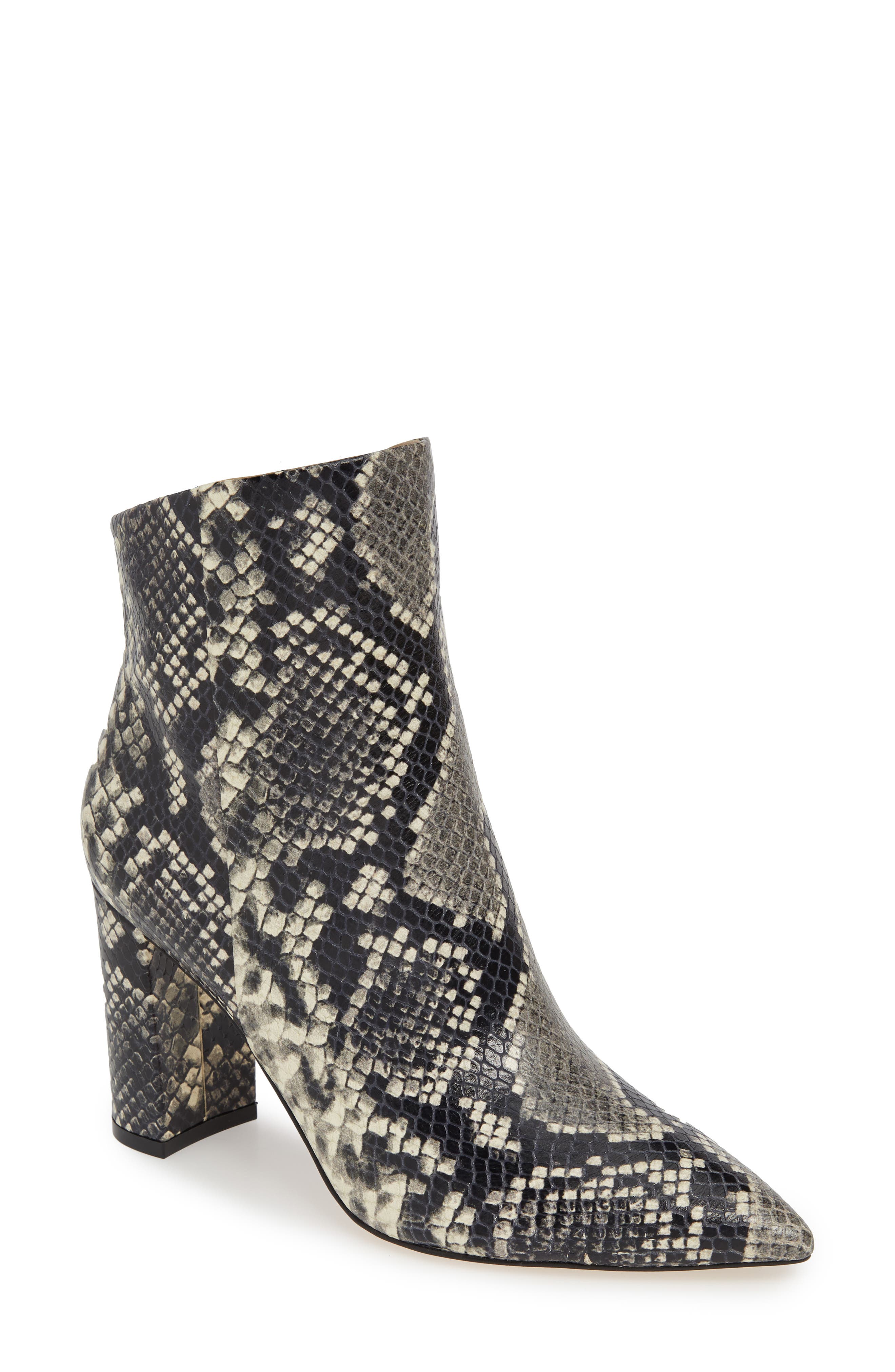 Unique Bootie, Main, color, BLACK/ WHITE SNAKE LEATHER