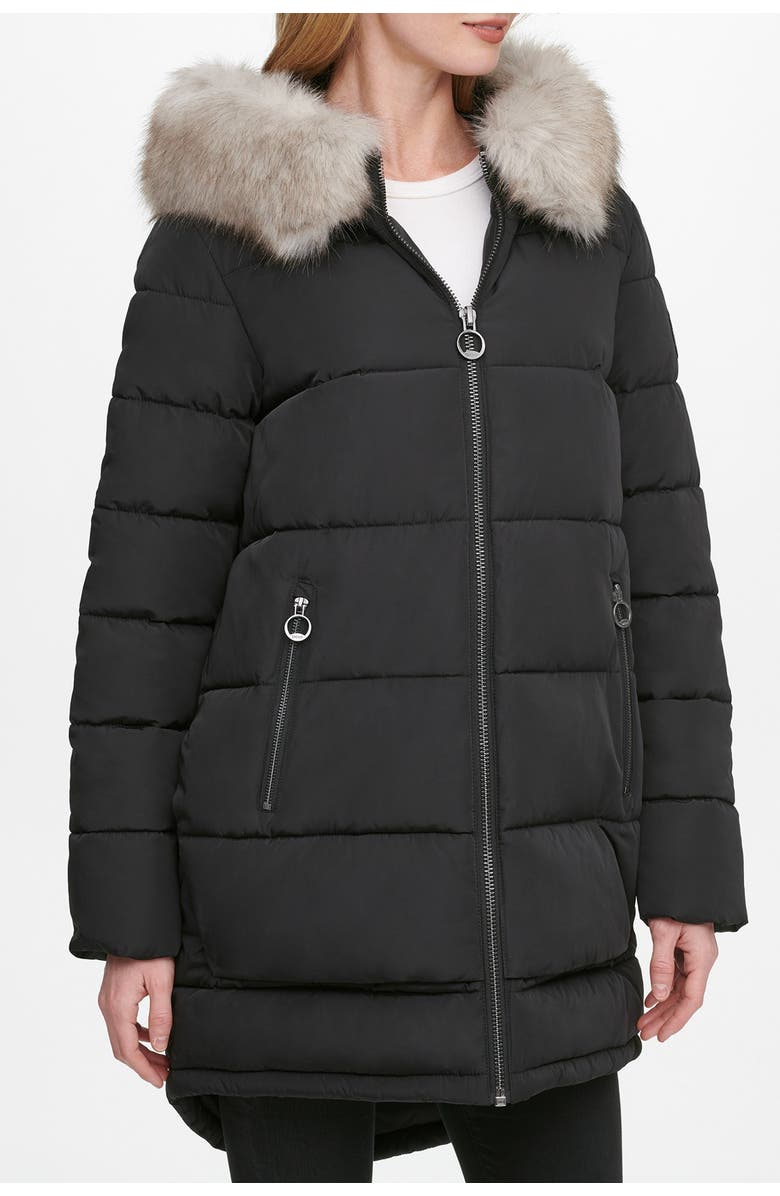 DKNY Zip Front Puffer with Faux Fur Trim Hood, Alternate, color,