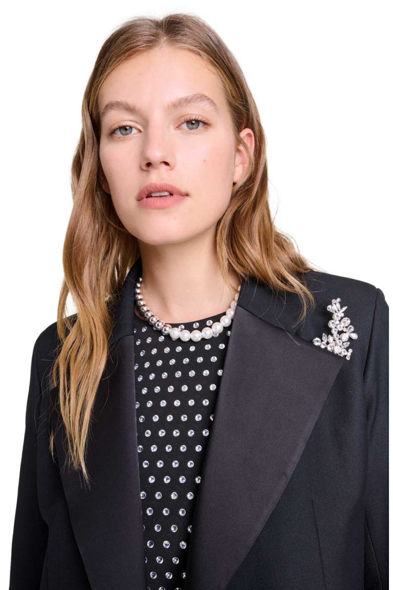 Suit jacket with brooch, Alternate, color, Black