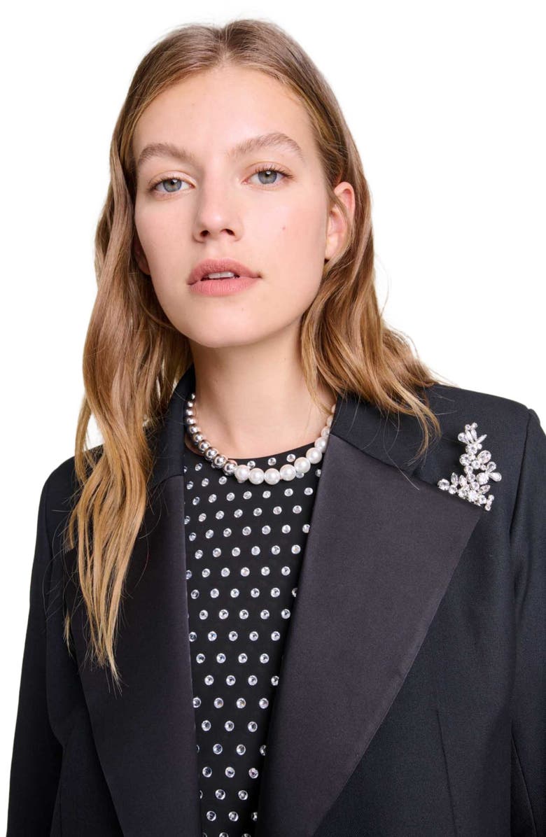 maje Suit jacket with brooch, Alternate, color, 