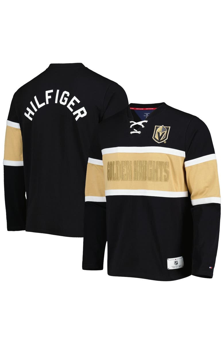Tommy Hilfiger Men's Tommy Hilfiger Black Vegas Golden Knights Walter Lace-Up Long Sleeve Top, Main, color,