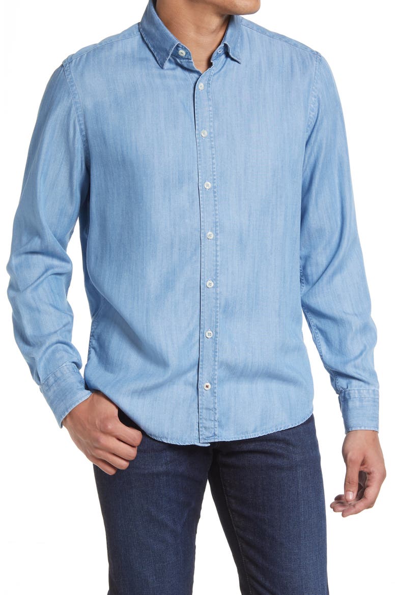 Tencel® Denim Button-Up Shirt, Main, color, DENIM BLUE