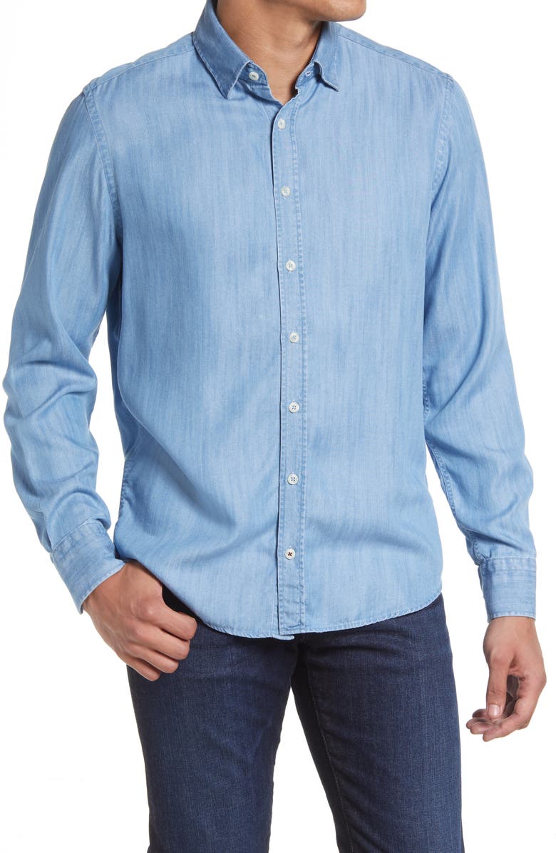 Stone Rose Tencel<sup>®</sup> Denim Button-Up Shirt, Main, color, Denim Blue