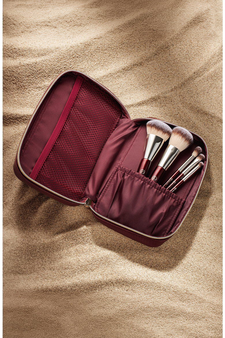 Travel Brush Set with Vegan Leather Pouch, Alternate, color, Burgundy