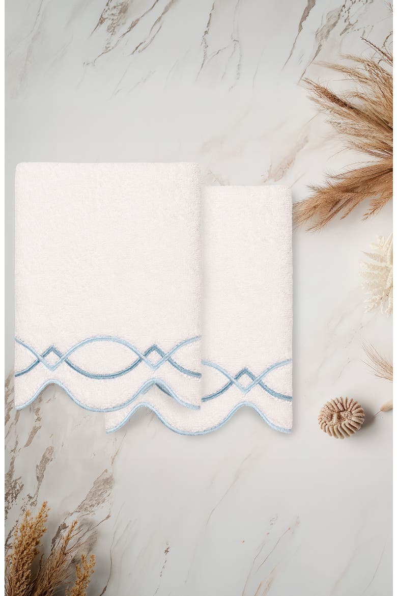 Diamond Chain Scallop Set of 2 Hand Towels, Alternate, color, WHITE/ BLUE