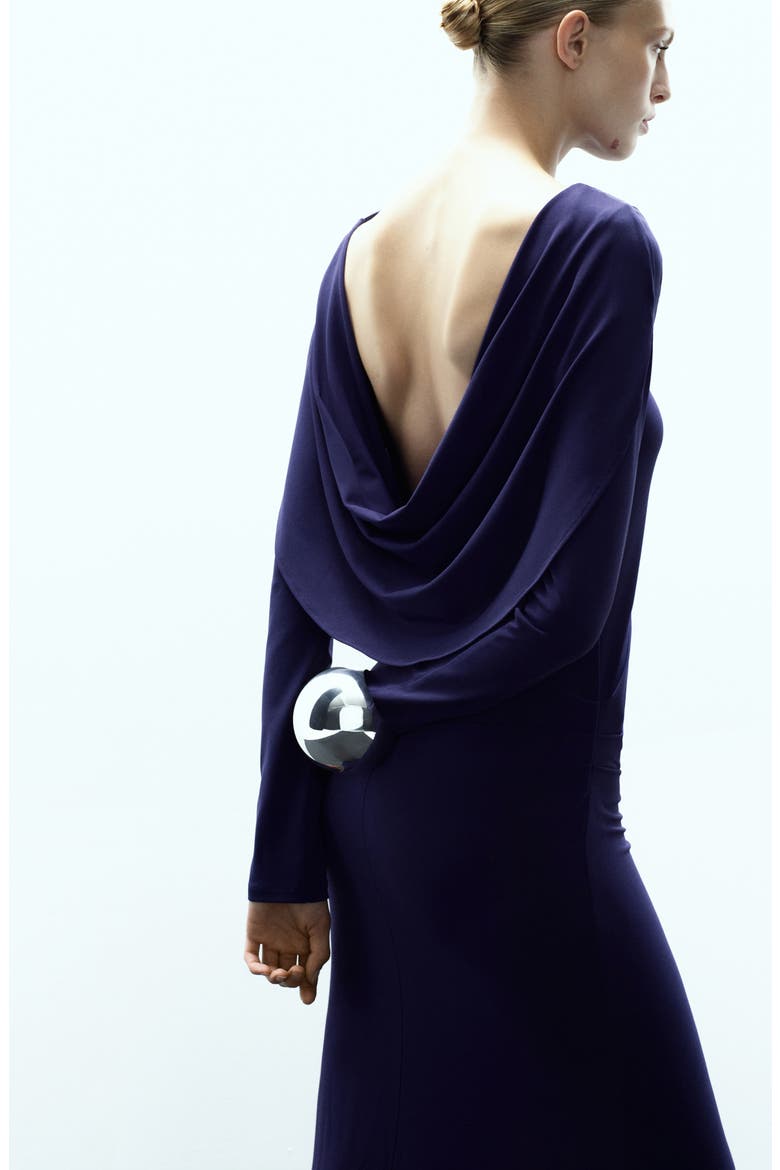 x Kaia Gerber Long Sleeve Drape Asymmetric Gown, Alternate, color, BLUE