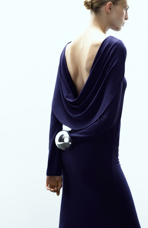 Mango X Kaia Gerber Long Sleeve Drape Asymmetric Gown In Blue