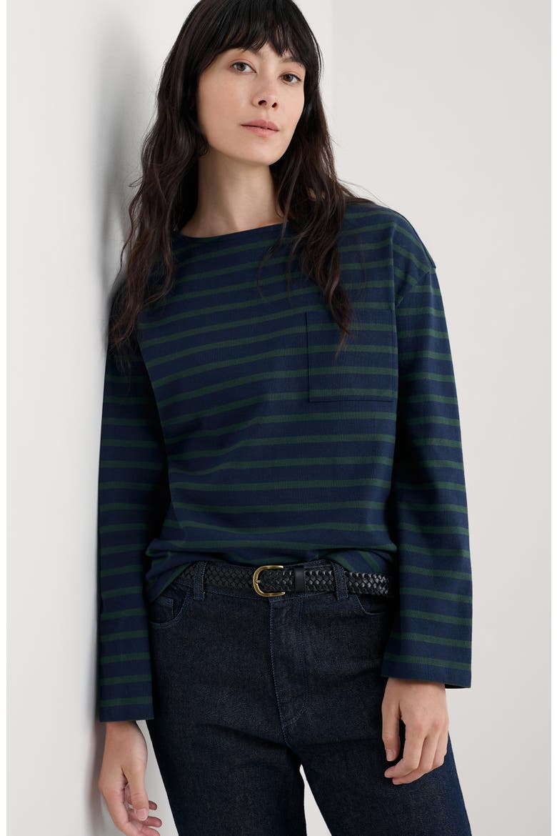 Beach Stripe Organic Cotton Boat Neck Top, Alternate, color, BRETON MARITIME COPPICE