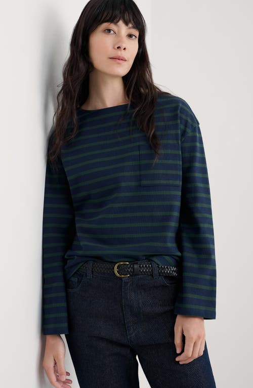 Seasalt Cornwall Beach Stripe Organic Cotton Boat Neck Top In Blue