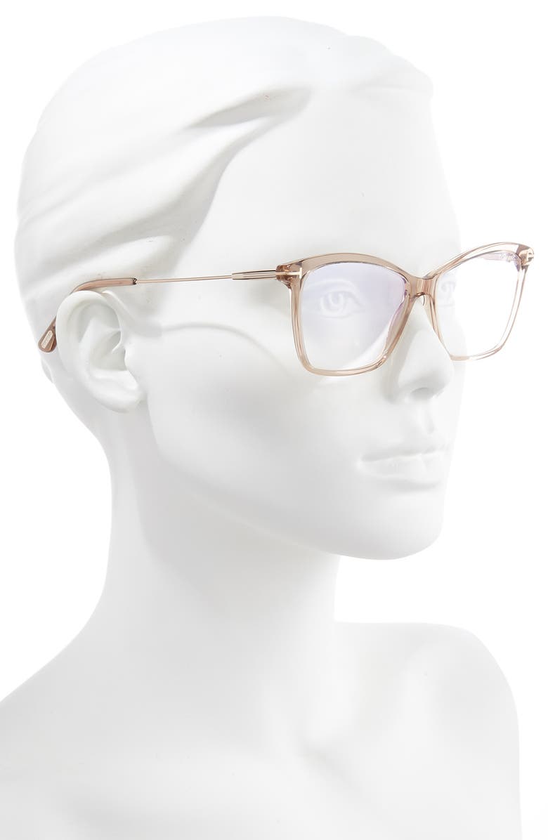 TOM FORD 56mm Cat Eye Blue Light Blocking Glasses, Alternate, color, Rose Champagne/ Rose Gold