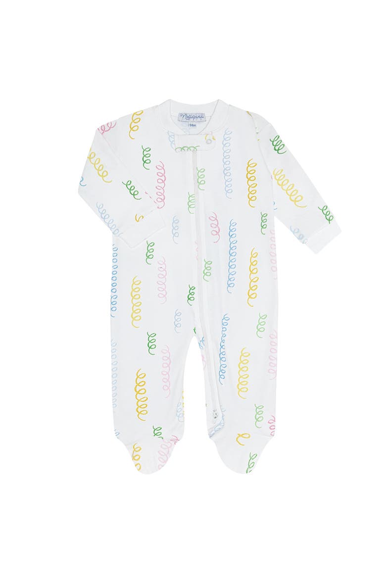 Spirals Print Zipper Footie - Baby, Main, color, White Multi