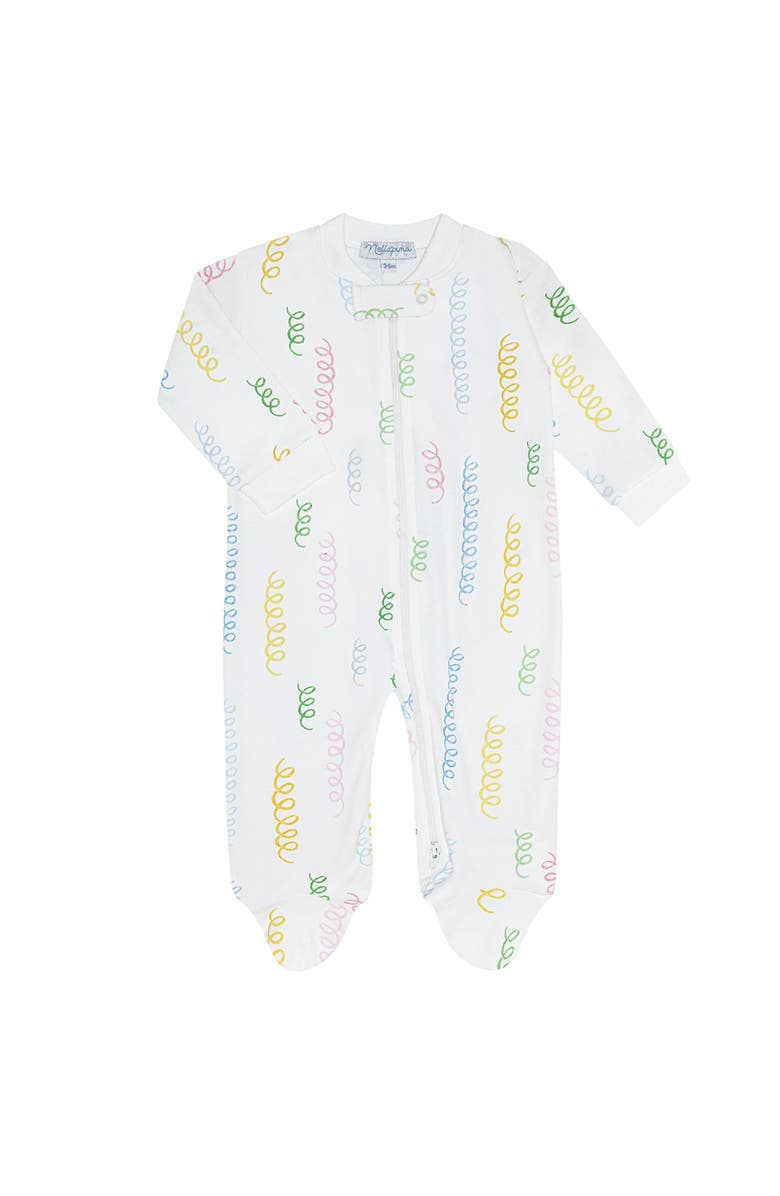 Nellapima Spirals Print Zipper Footie - Baby, Main, color, White Multi