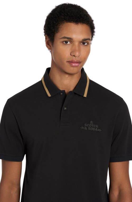 Scotch & Soda Embroidered Logo Piqué Polo In Black