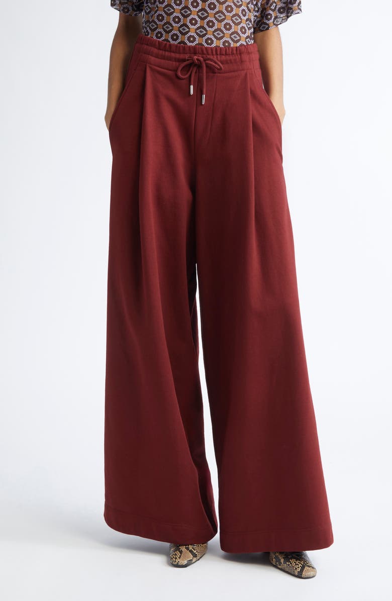Dries Van Noten Hadium Pleated Cotton Wide Leg Sweatpants, Main, color, Ruby