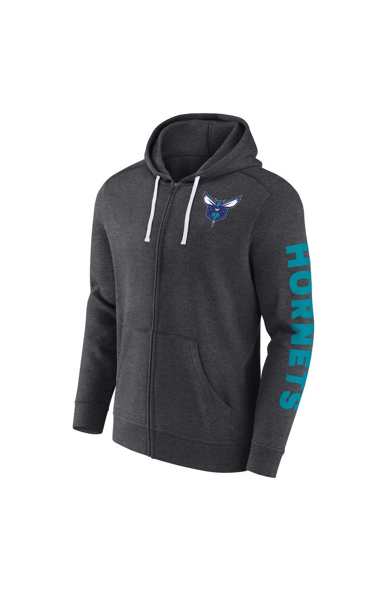 FANATICS Men's Fanatics Branded Heather Charcoal Charlotte Hornets Down and Distance Full-Zip Hoodie, Alternate, color, 