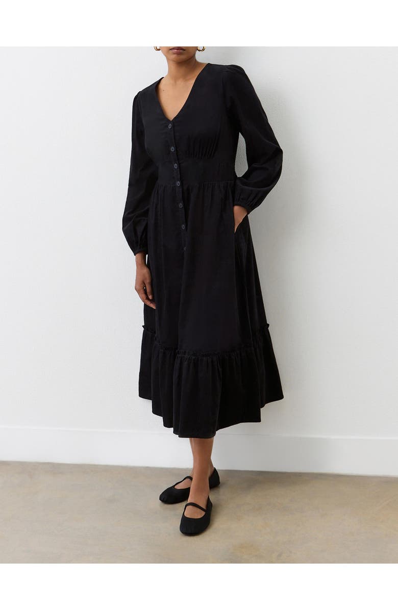 Finery London Arizona Long Sleeve Corduroy Midi Dress, Alternate, color, Black
