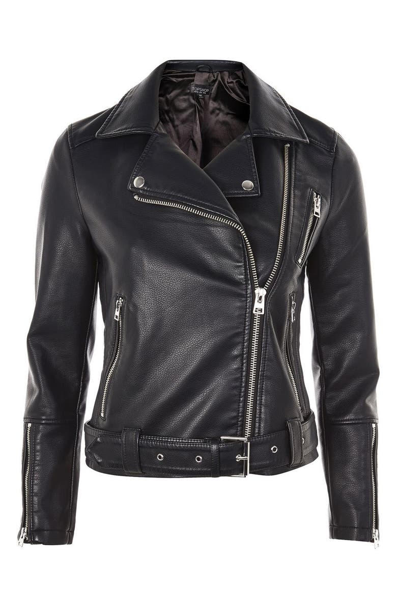 Topshop Willow Faux Leather Biker Jacket, Alternate, color, 