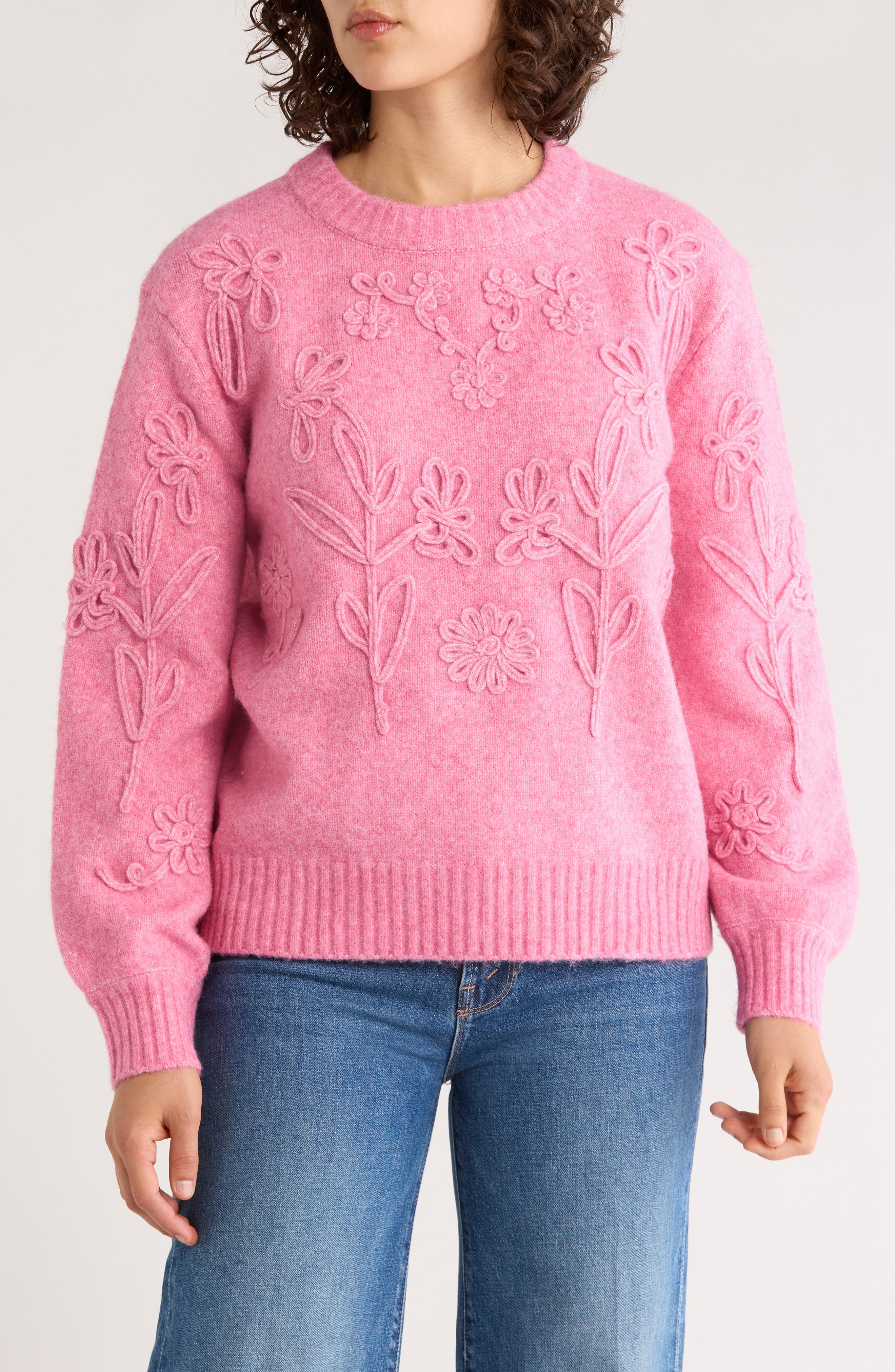 ELIE ELIE TAHARI Floral Embroidered Crewneck Sweater
