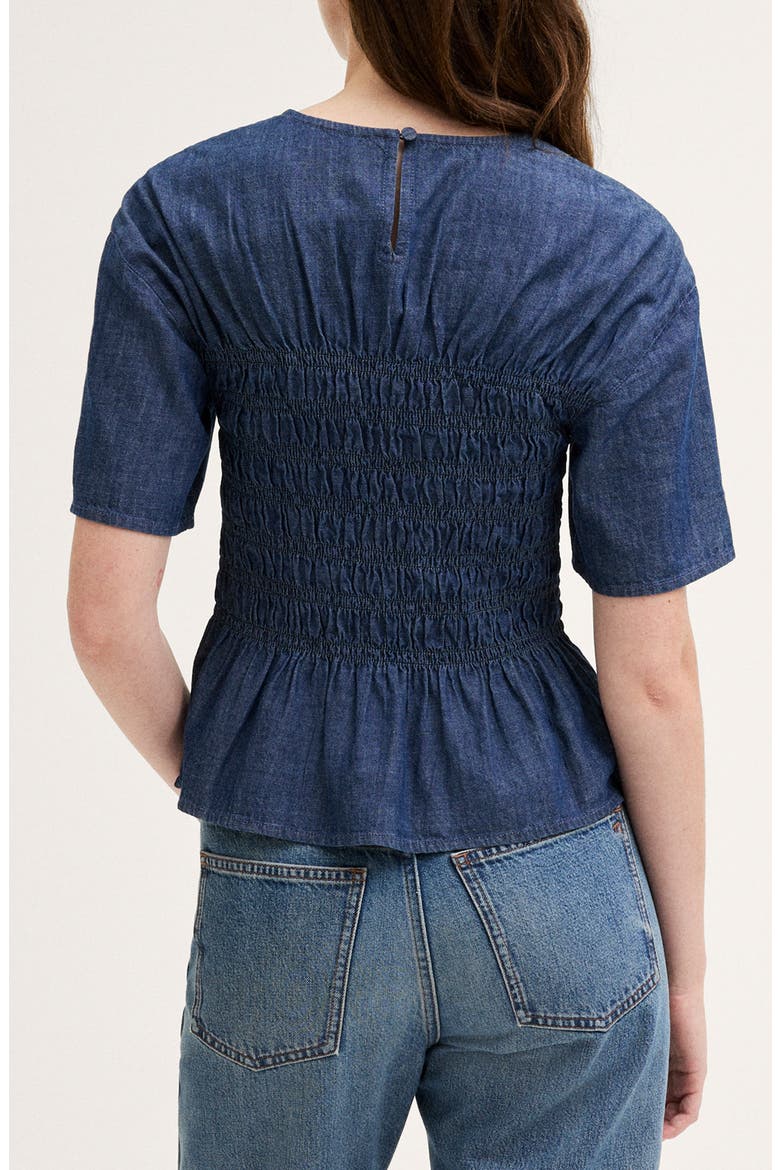 Smocked Denim Top, Alternate, color, LIGHT RINSE