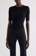 Courrèges Solar Light Short Sleeve Cotton & Merino Wool Rib Sweater