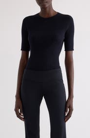 Courrèges Solar Light Short Sleeve Cotton & Merino Wool Rib Sweater