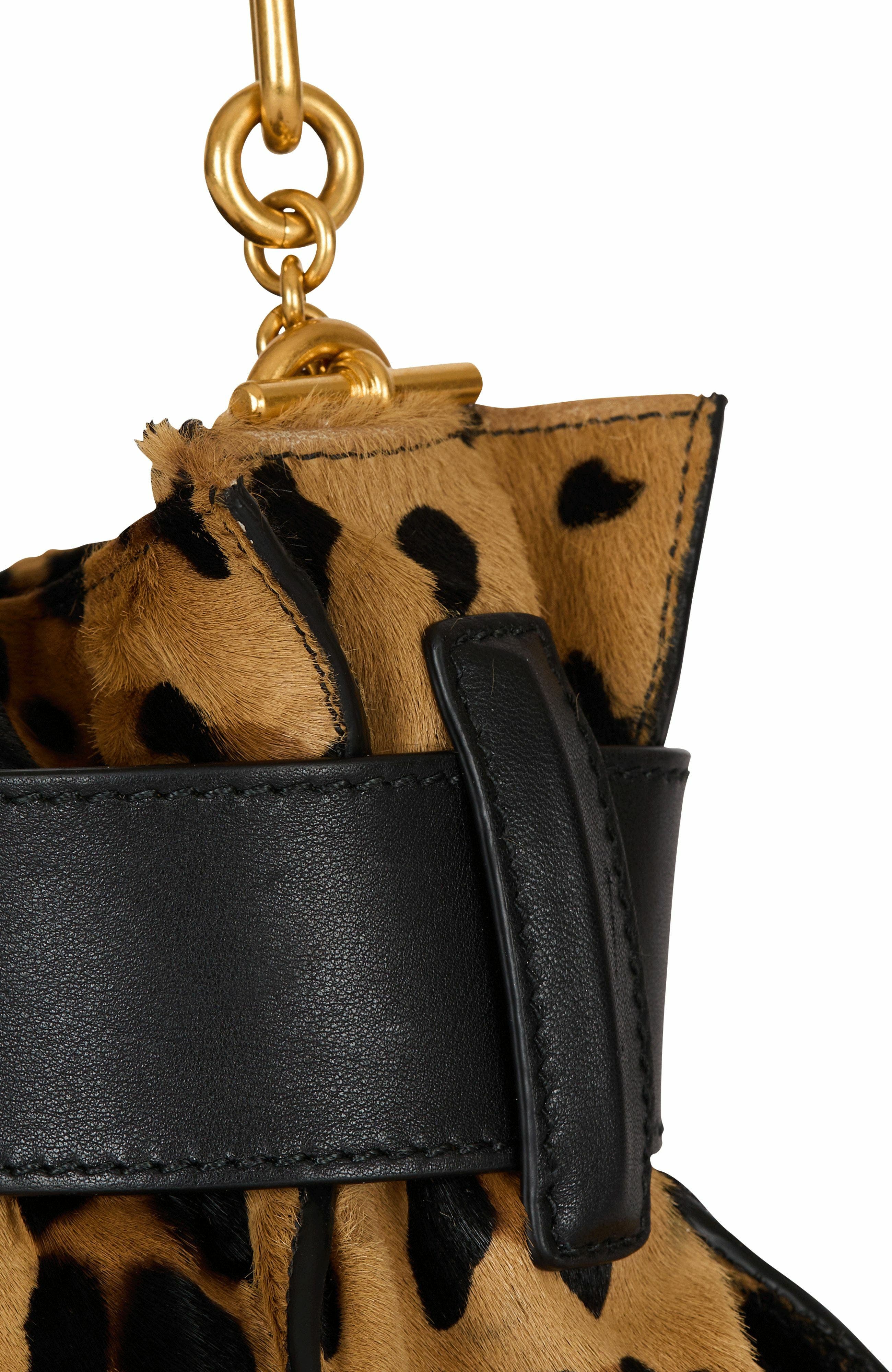 Balmain Anthem Mini Ponyskin-Style Leopard Print Bag, Alternate, color, Brown