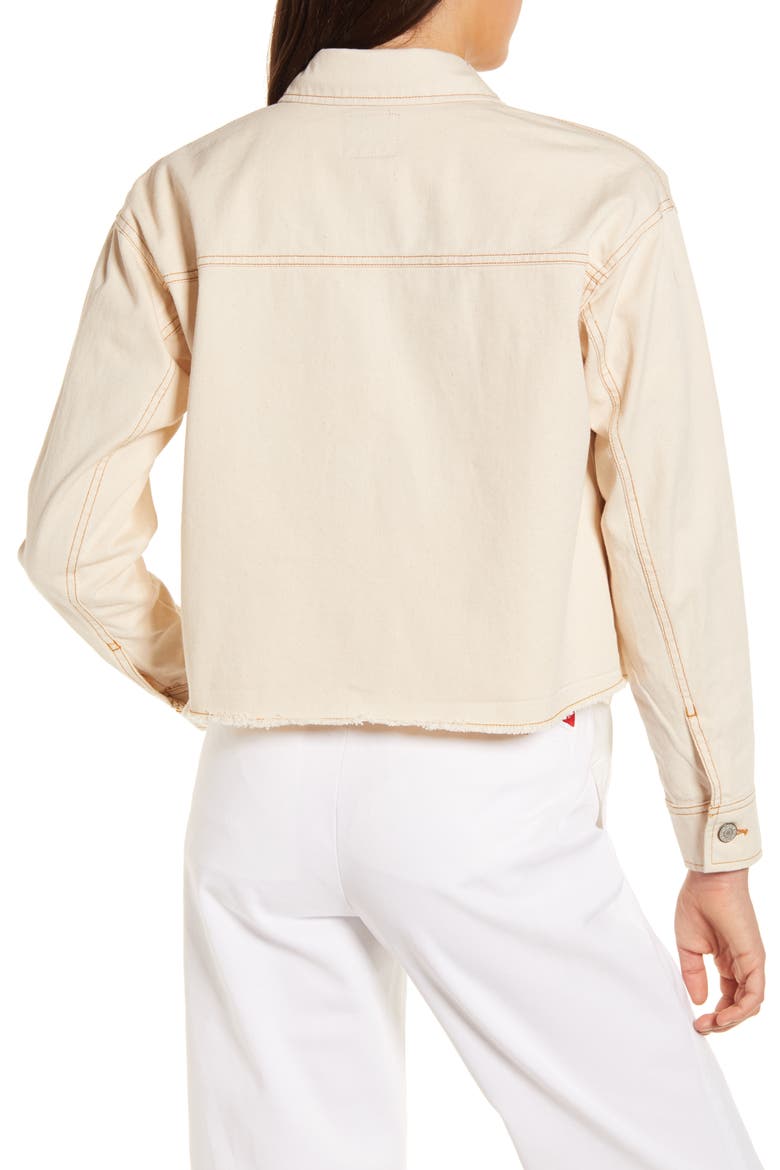Logo Patch Crop Cotton Trucker Jacket, Alternate, color, NATURAL