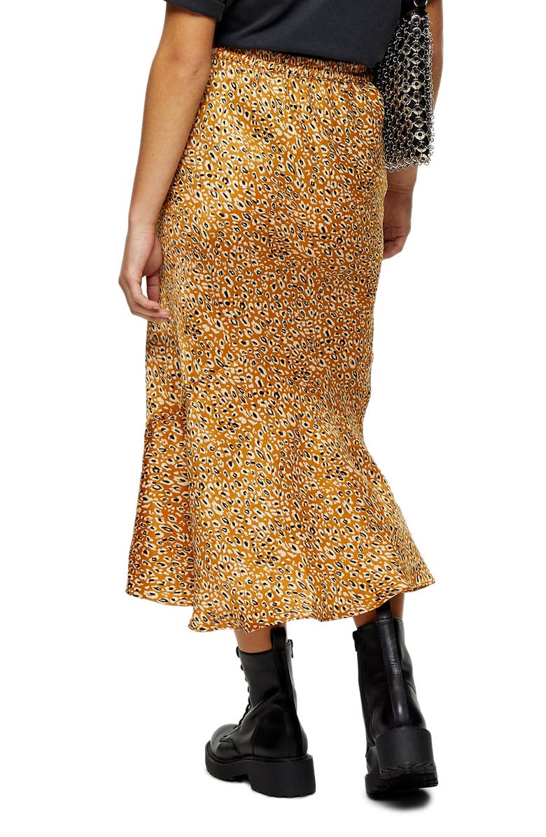Topshop Leopard Satin Flounce Skirt, Alternate, color, 