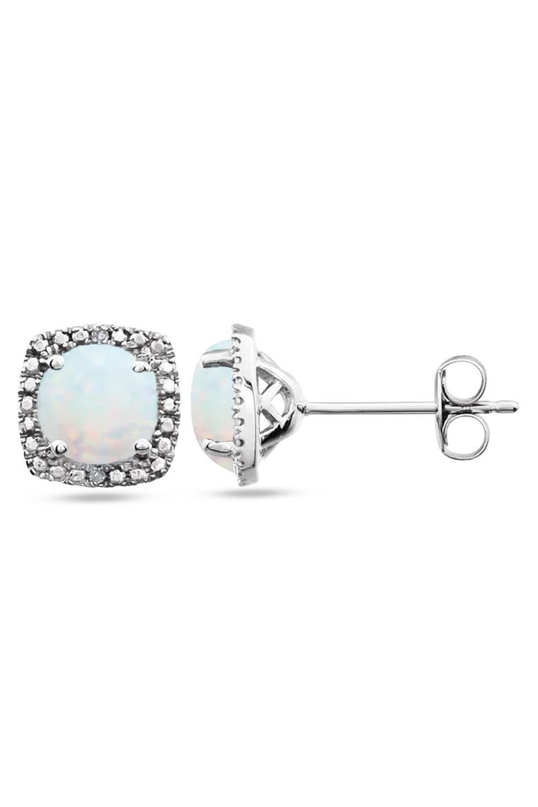 Lab Grown Ruby & Natural Diamond Stud Earrings Sterling Silver, Main, color, 0.65ct, white opal