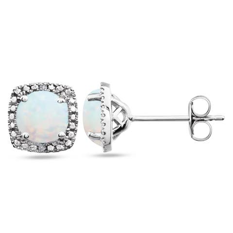 Lab Grown Ruby & Natural Diamond Stud Earrings Sterling Silver