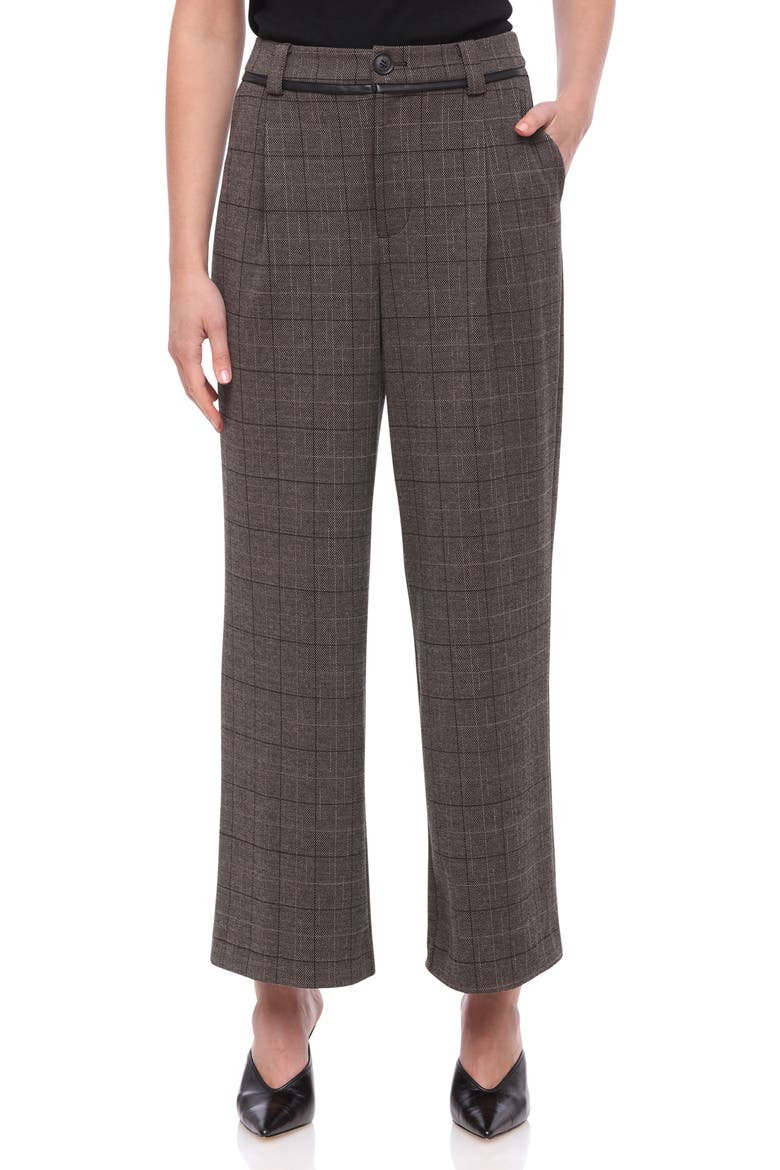 Pleated Plaid Crop Pants, Main, color, GREY / TAN WINDOW