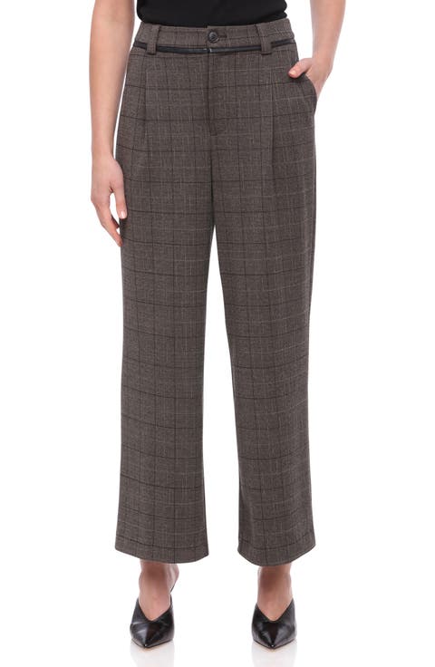 Pleated Plaid Crop Pants